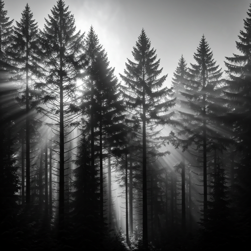 Dark forest with shafts of light, representing hidden danger on public lands